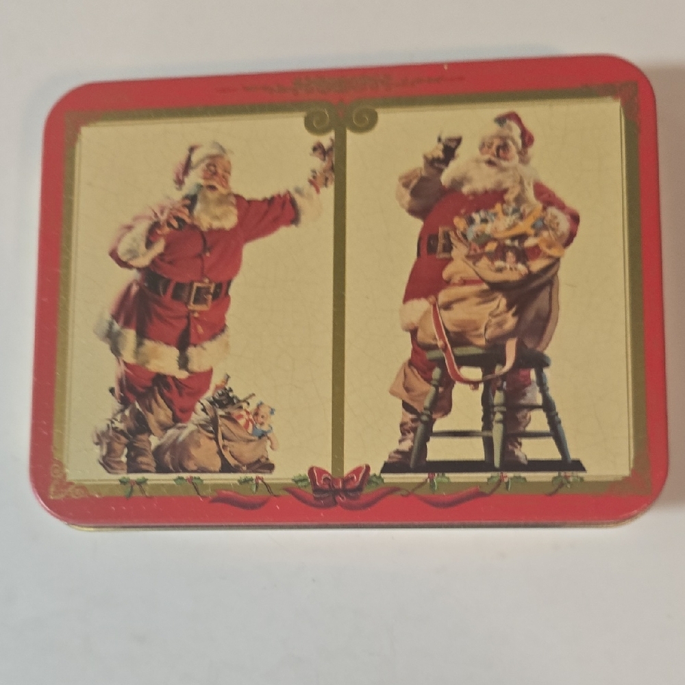 Vintage Santa Claus Tin Box With Two Decks Of Brand New Cards